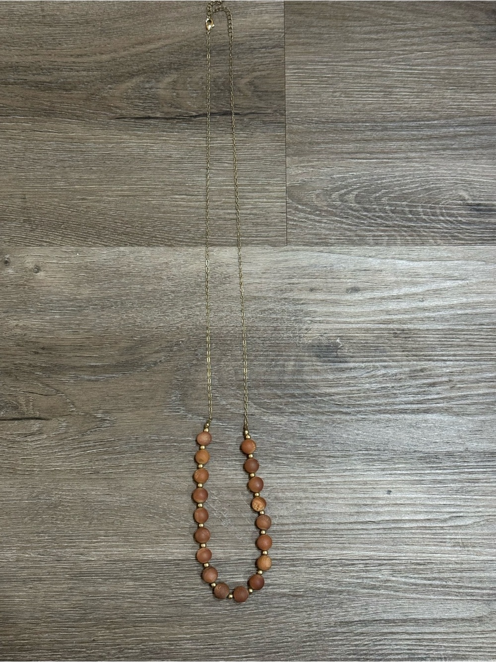 Gold Toned Long Pink Stone Necklace